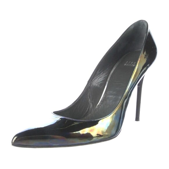 Designer STUART WEITZMAN Black Iridescent Patent Leather High Heel Pumps 8.5 M - Picture 8 of 13